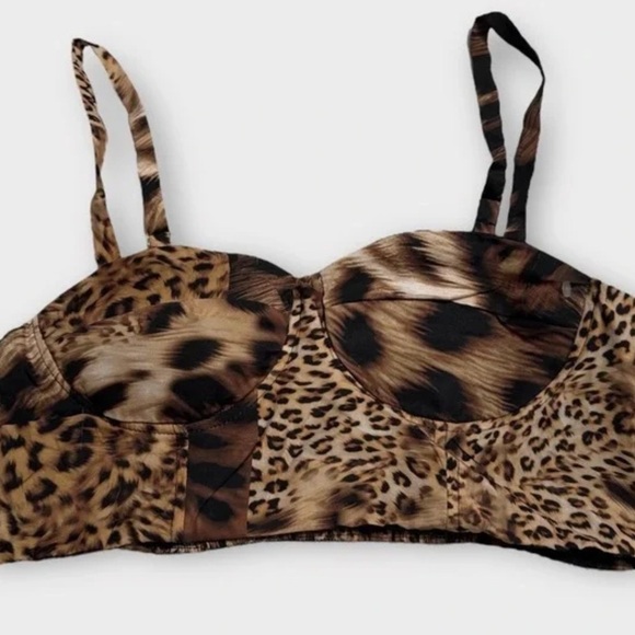Live 4 Truth Size M Leopard Print Smocked Back Bustier Crop Top. New With Tags - Picture 2 of 4